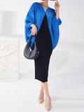 Momentlover Pleated Contrast Color Loose Batwing Sleeves Round-neck Midi Dresses