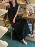Momentlover Solid Color Sleeveless Loose Round-neck Midi Dresses