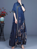 Momentlover Original Floral Print Split-Joint Stand Collar Maxi Dress
