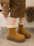Momentlover Velvet Split-Joint Round-Toe Platform Shoes Boots