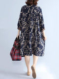 Momentlover Loose Flower Printed Comfortable Midi Dress
