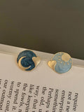 Momentlover Vintage Asymmetric Sun Moon Shape  Earrings