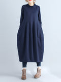 Momentlover Casual Loose Plus Size Solid Color Hooded Midi Dresses