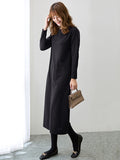Momentlover Simple Solid Color Round-Neck A-Line Midi Dress