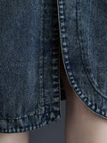Momentlover Denim Split-Joint Plus Size Half Sleeve Lapel Shirt Dress