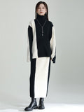 Momentlover Casual Loose Long Sleeves Contrast Color High-Neck Sweater Top&Skirt Two Pieces Set