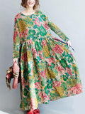 Momentlover National Style Flower Printed Long Dress