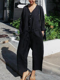 Momentlover Casual Linen V-neck Jumpsuit