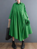 Momentlover Urban Floral Applique Pleated Long Sleeves Shirt Dress Midi Dress
