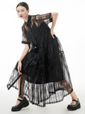 Momentlover Original Solid Color Hollow See-Through Thin Midi Dress