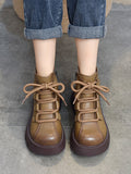 Momentlover Vintage Cow Leather Wool Boots Platform Shoes