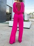 Momentlover Split-Joint Solid Color Pleated Elasticity Backless Sleeveless High Waisted Jumpsuits