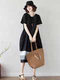 Momentlover Loose Splicing Square-Collar Midi Dress