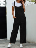 Momentlover Solid Color Buttoned Loose Overalls