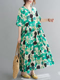 Momentlover Cotton Blend Round-Neck Polka-Dot Maxi Dress