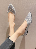 Momentlover V-Cut Polka-Dot Pointed-Toe Contrast Color Low Heels Flat Shoes