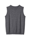 Momentlover Urban Loose Solid Round-Neck Vest Top& V-Neck Sweater Tops& Wide Leg Pants Three-Piece Set
