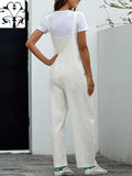 Momentlover Solid Color Buttoned Loose Overalls