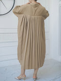 Momentlover Split-side Buttoned Three-quarter Sleeves Loose Lapel Shirt Dress Midi Dresses