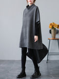 Momentlover Simple Solid Color Knitting Short Sleeves High-Neck Mini Dress