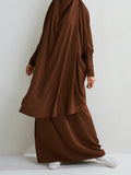 Momentlover Muslim Batwing Sleeves Long Sleeves Solid Color High Neck Shirts Top + Skirts Bottom Two Pieces Set