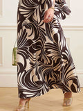 Momentlover Loose Printed Stand Collar Maxi Dresses