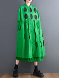 Momentlover Stylish Long Sleeves A-Line Polka Dot Polo Shirt Midi Dresses