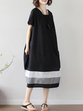 Momentlover Loose Splicing Square-Collar Midi Dress