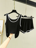 Momentlover Home Wear Loose Sleeveless Contrast Color Round-Neck Vest&Shorts Pajamas Set