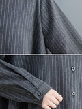 Momentlover Loose Striped Gauze Split-Joint Lapel Long Dress