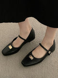 Momentlover Square-Toe Split-Joint Shallow Cut Lace-Up Flat Shoes