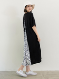 Momentlover Original Half Sleeves Loose Contrast Color Split-Back Round-Neck Midi Dresses