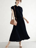 Momentlover Chiffon 5 Colors Loose Pleated Split-Joint Dress