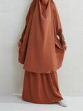 Momentlover Muslim Batwing Sleeves Long Sleeves Solid Color High Neck Shirts Top + Skirts Bottom Two Pieces Set