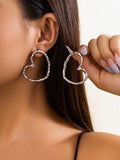 Momentlover Solid Color Hollow Heart Shape Geometric Drop Earrings