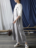 Momentlover Casual Contrast Color Striped Wide Leg Overalls