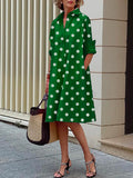 Momentlover Vintage Long Sleeves Polka Dot Lapel Midi Dresses