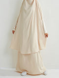 Momentlover Muslim Batwing Sleeves Long Sleeves Solid Color High Neck Shirts Top + Skirts Bottom Two Pieces Set