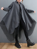 Momentlover Loose Striped Gauze Split-Joint Lapel Long Dress