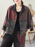 Momentlover Contrast Color Fringed Split-Joint Long Sleeves Printed Outwear + Harem Pants  Two Pieces Set