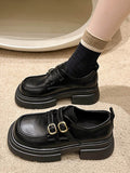 Momentlover Split-Joint Round-Toe Belt Buckle Platform Shoes Mary Janes