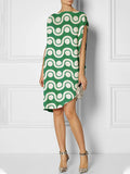Momentlover Loose Short Sleeves Contrast Color Printed Round-Neck Midi Dresses
