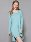 Momentlover Solid Color Modal Plus Size High-Low Long Sleeve Pajamas Dress