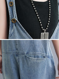 Momentlover Buttoned Loose Cropped Denim Overalls