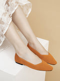 Momentlover V-Cut Square-Toe Split-Joint Solid Color Flat Shoes