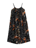 Momentlover Printed Figure Wide Leg Loose Spaghetti-Neck Overalls