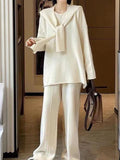 Momentlover Solid Color Wide Leg Loose Round-Neck Three Pieces Set