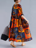 Momentlover Original Printing Split-Joint Round-Neck Midi Dress