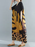 Momentlover Vintage Loose Leaf Printed Midi Dress