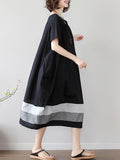 Momentlover Loose Splicing Square-Collar Midi Dress